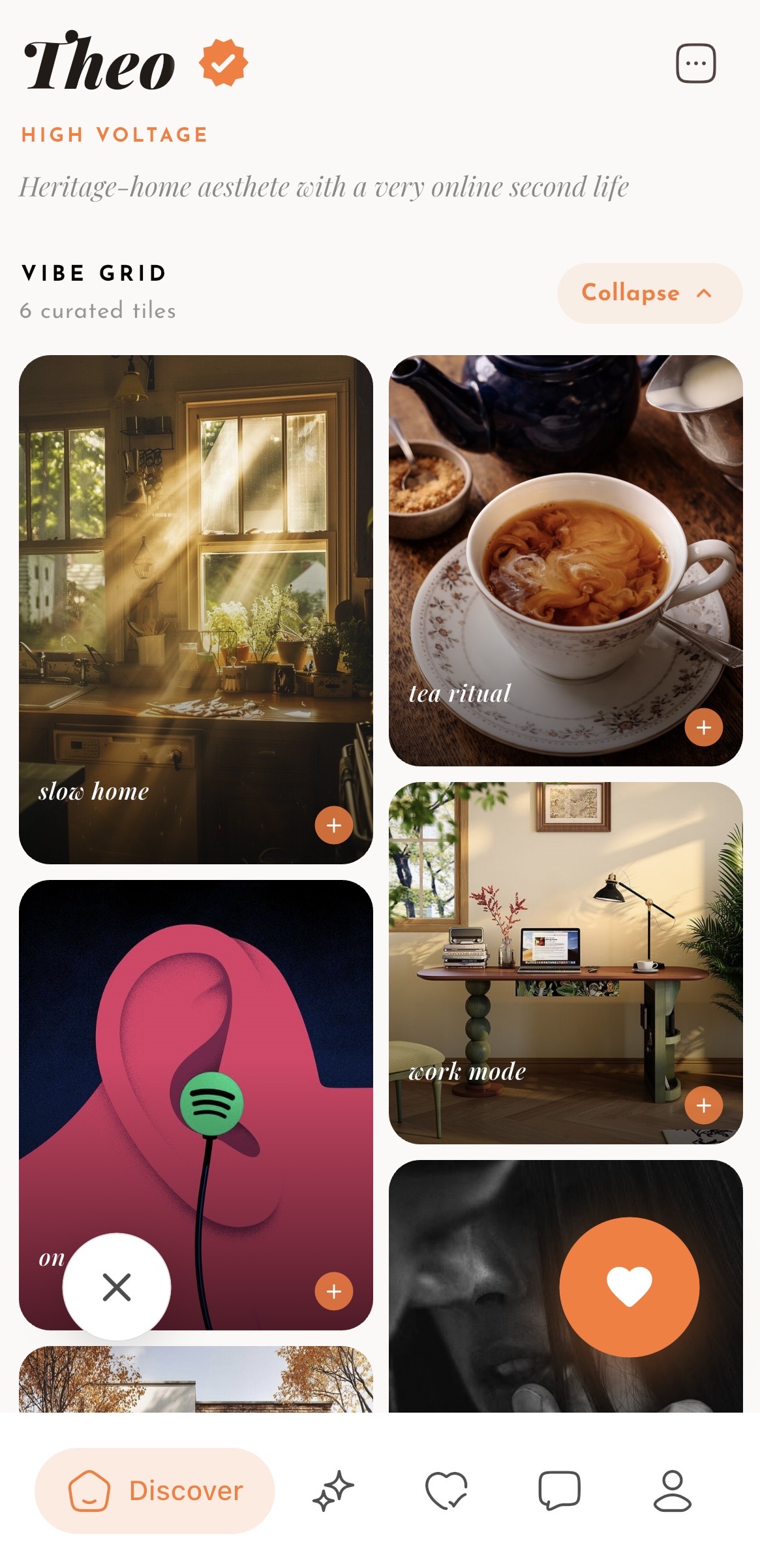 Your Vibe — personality grid with curated tiles